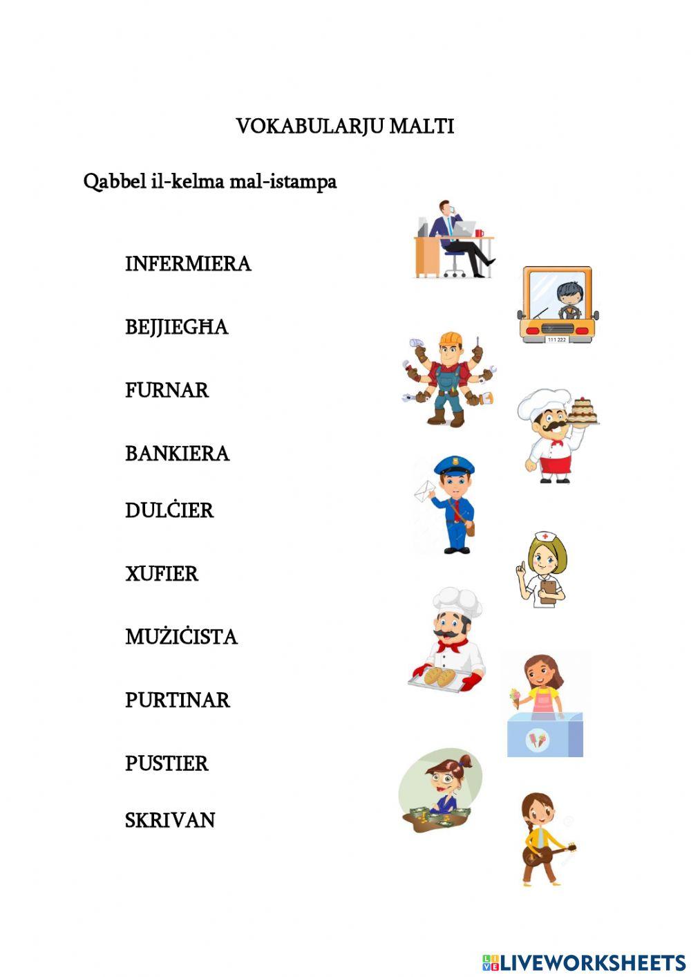 Xogħlijiet - Vokabularju