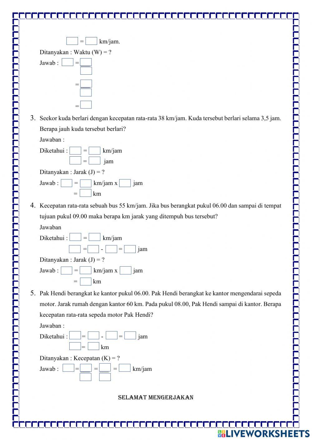 Latihan Matematika Kecepatan