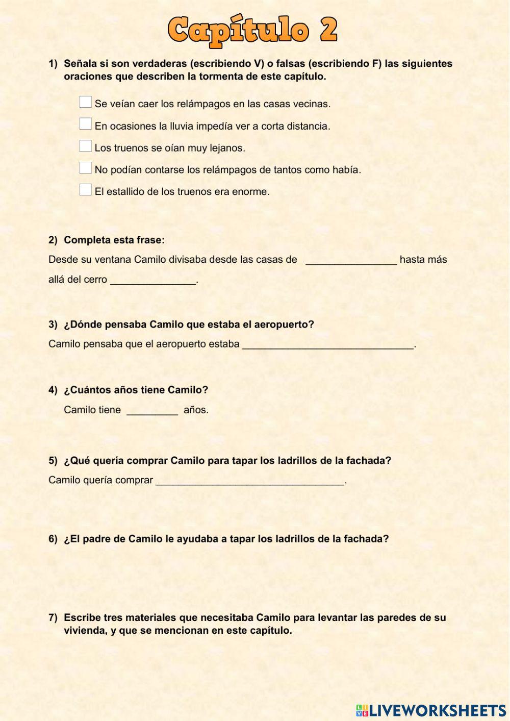 Capítulo 2 worksheet | Live Worksheets