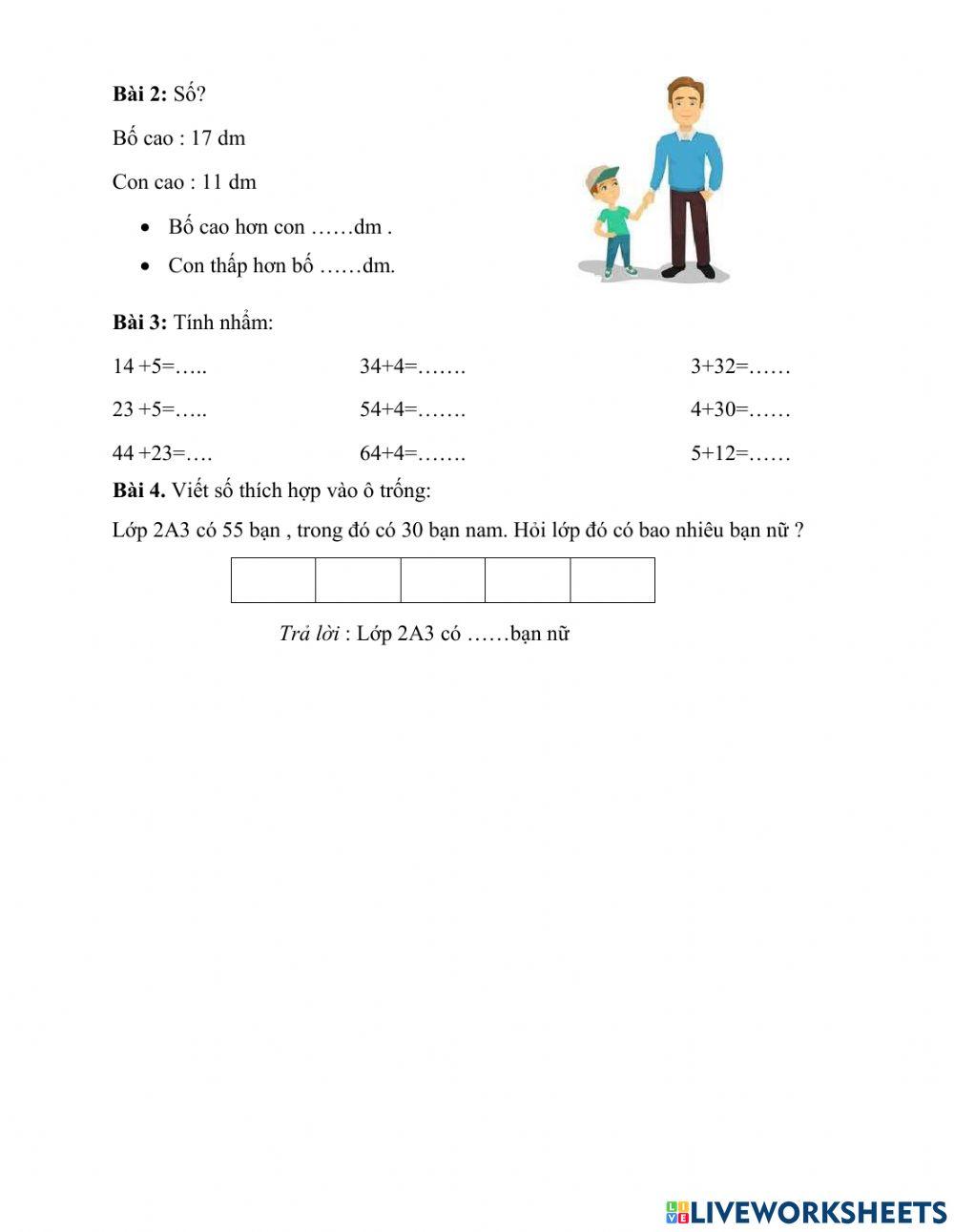 Bài tập ôn tập toán cuối tuần 4 - lớp 2