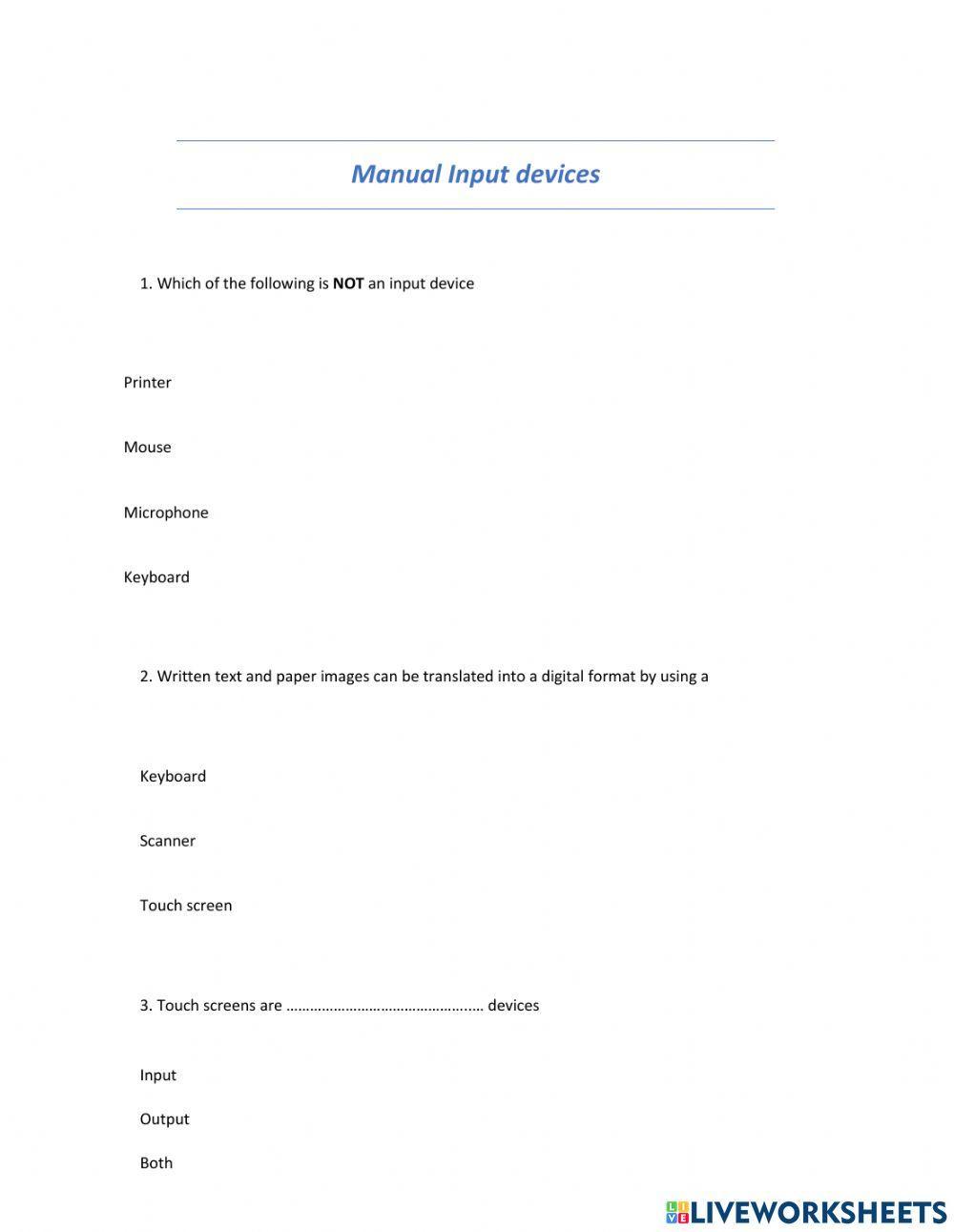 Manual Input Devices online exercise for | Live Worksheets