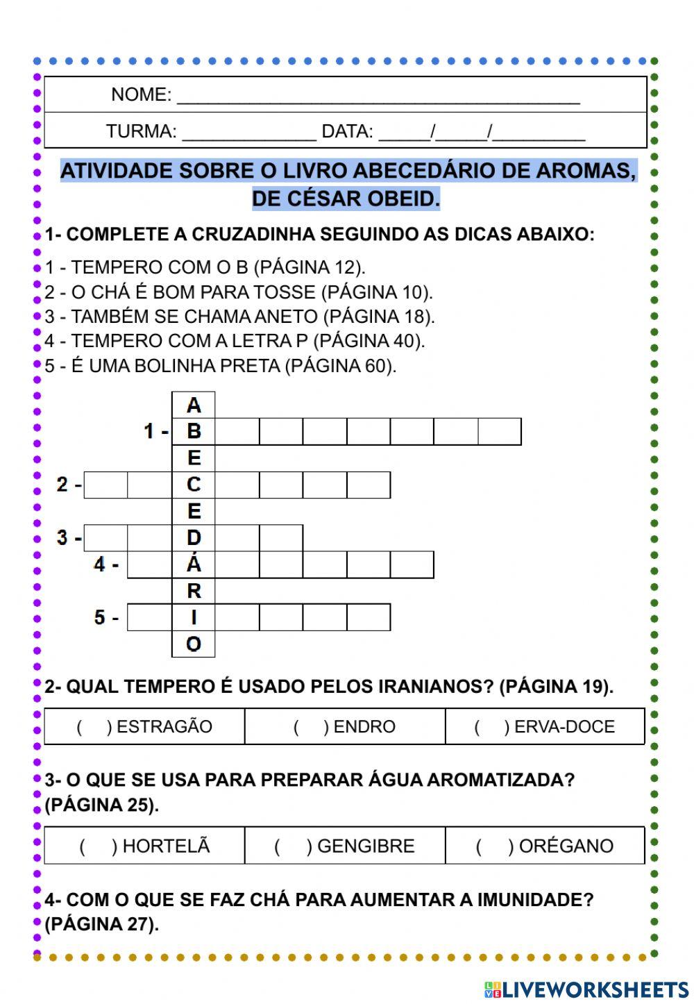Atividade - Abecedário de Aromas