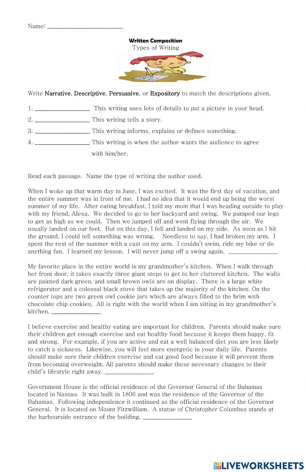 Types of Writing 2193837 | JSJones | Live Worksheets