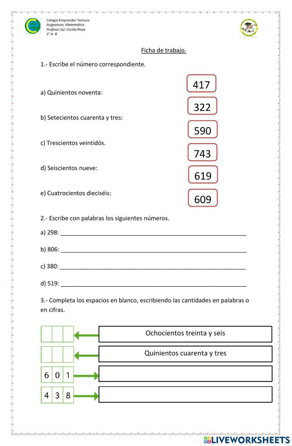 Numeros 0 al 1000 Numeros 0 al 1000