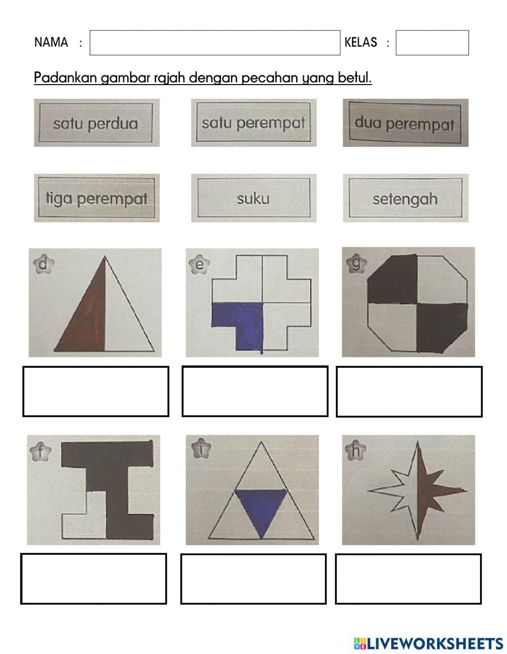 Satu perdua, satu perempat, dua perempat dan tiga perempat