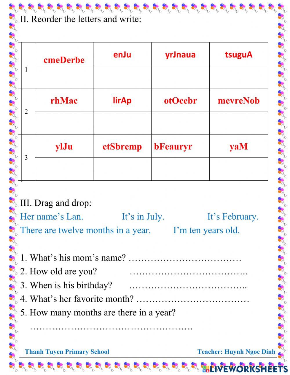 FAMILY AND FRIENDS- GRADE 5- STARTER-MONTHS