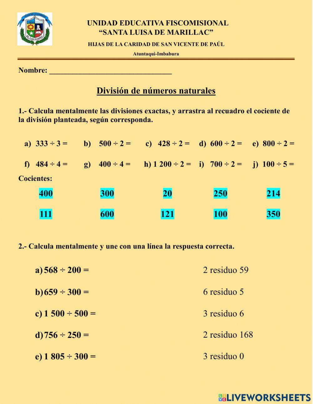 División de números naturales