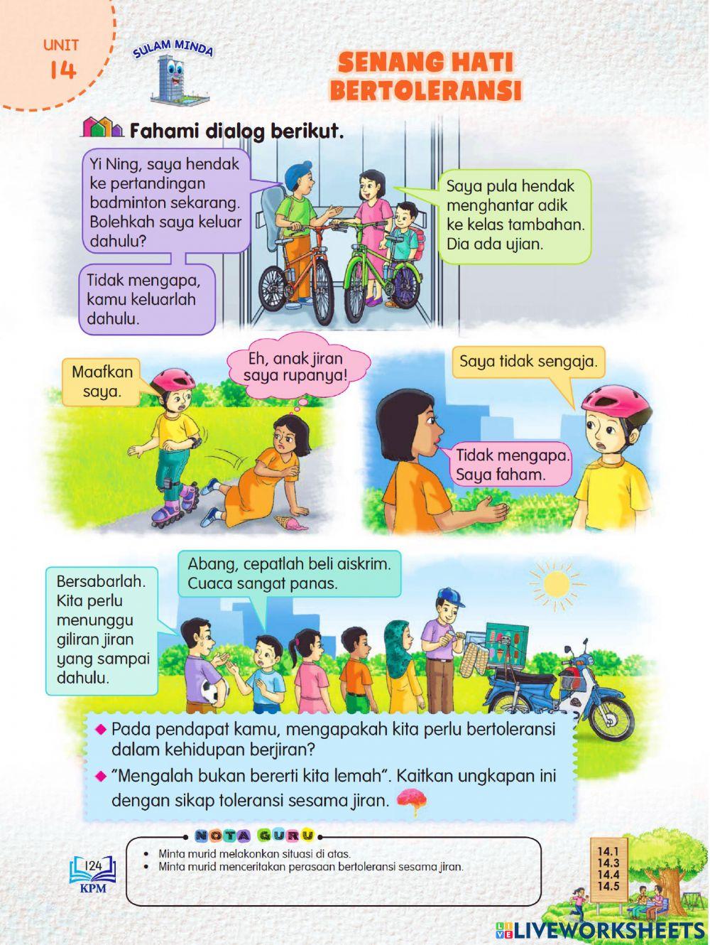 Pendidikan Moral Tahun 4 PdPR Minggu 34 Khamis 13hb Oktober 2021 - UNIT 14 TOLERANSI - Senang Hati Bertoleransi