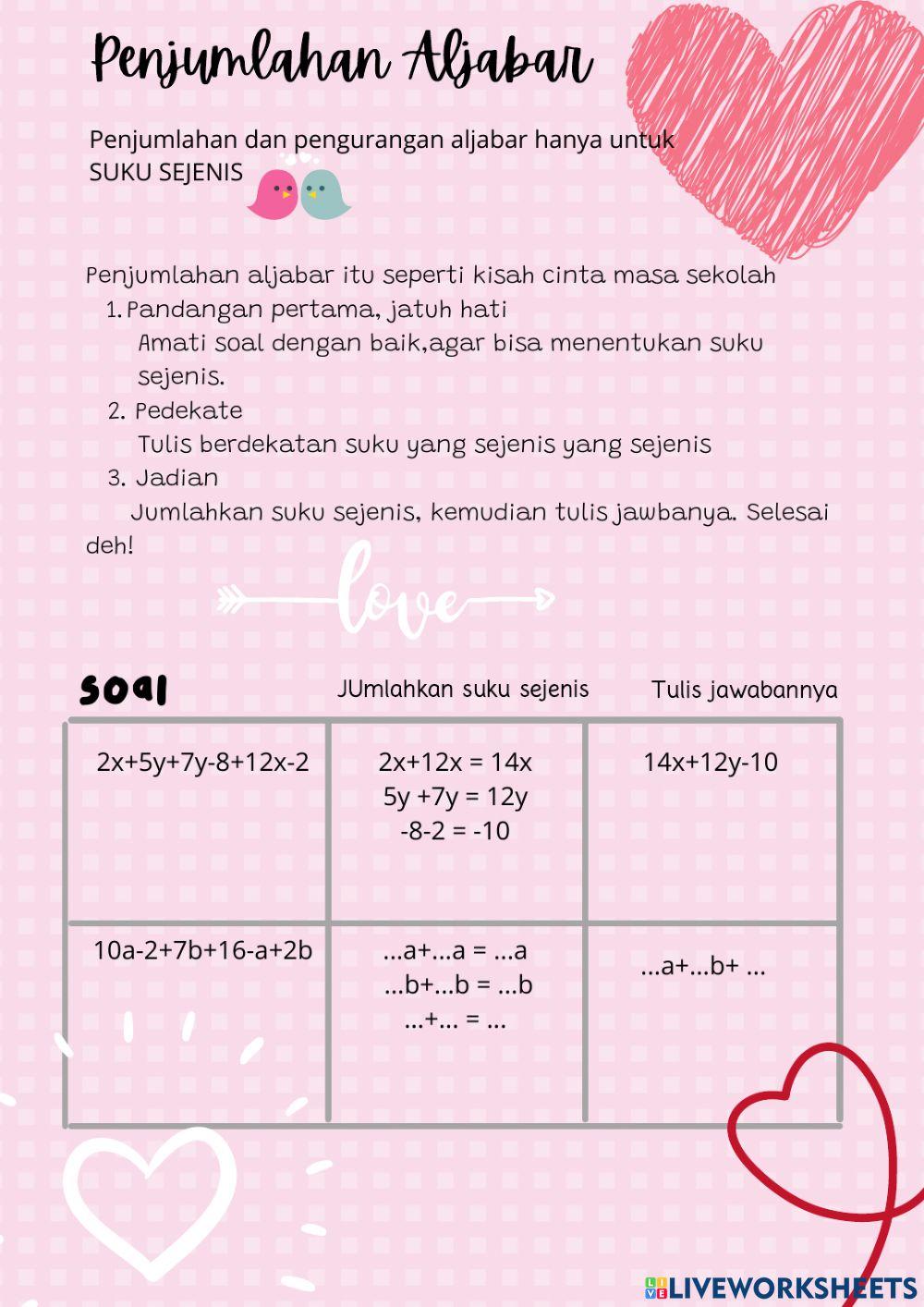 Penjumlahan dan pengurangan Aljabar