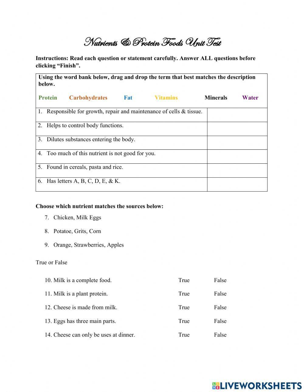 Nutrients & Protein Foods Unit Test