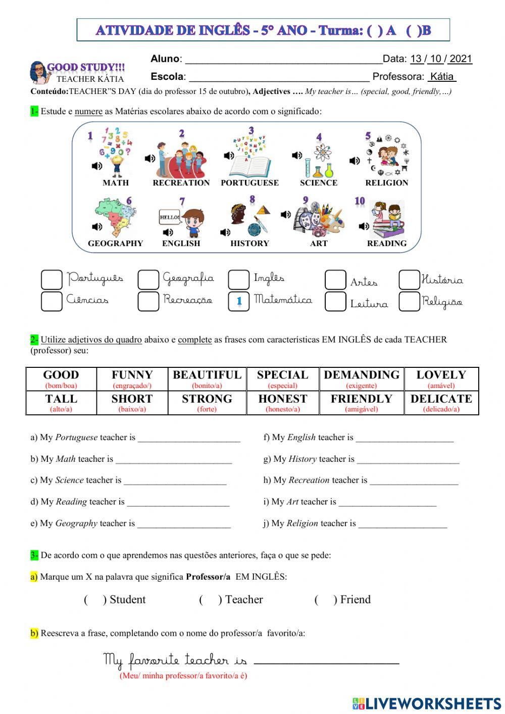 5° ANO - INGLÊS - TEACHERS DAY - 13-10-21