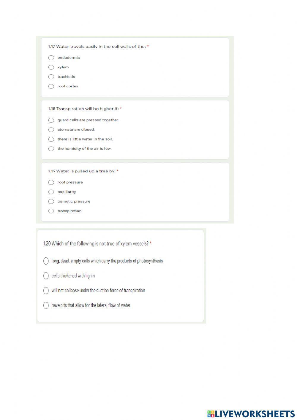 Topic 5: Support and transport systems in plants (transpiration)
