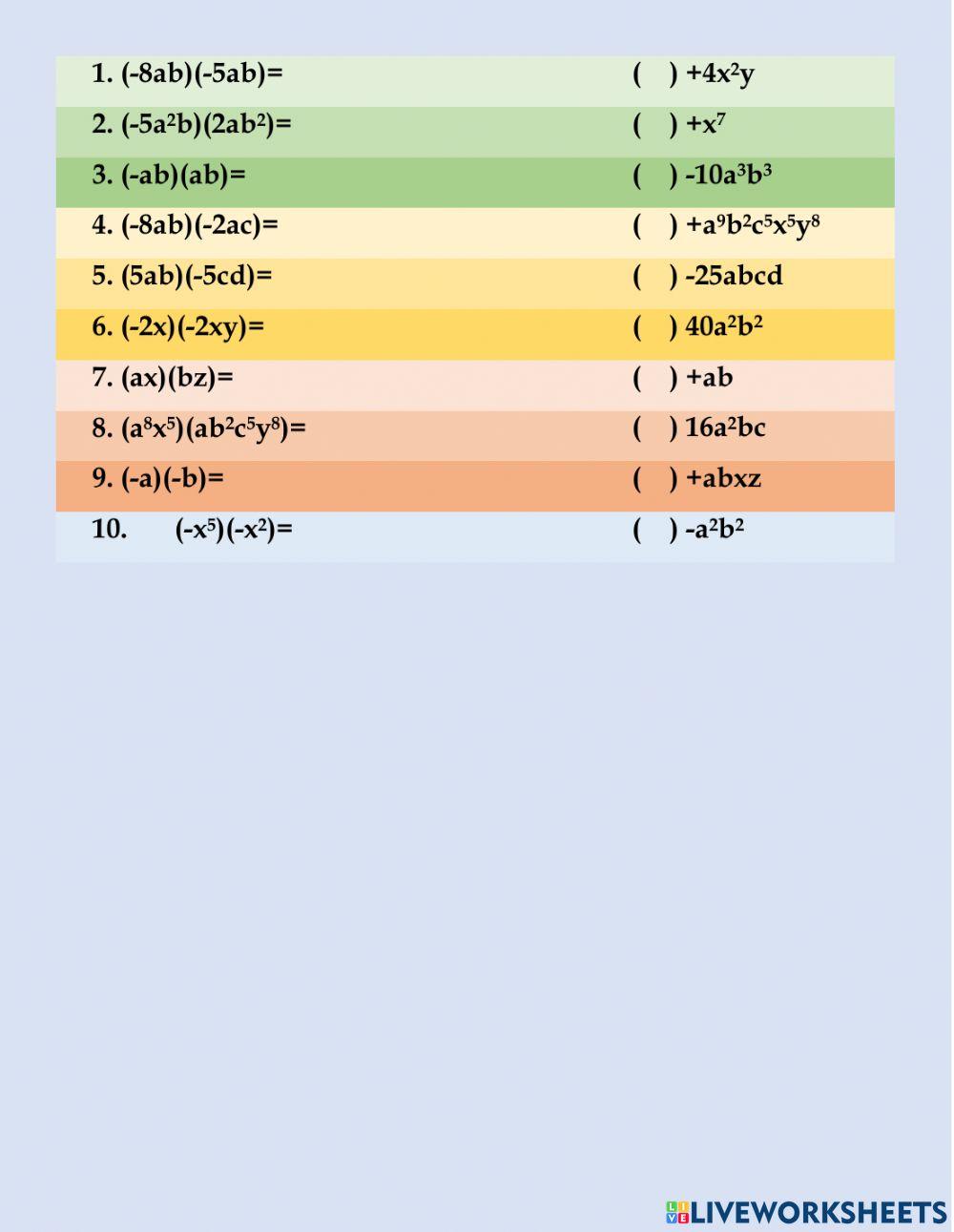 Multiplicación de monomios