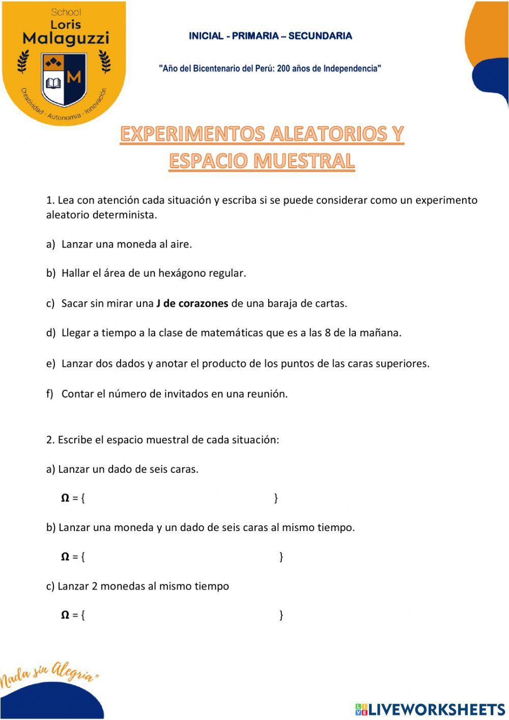 Experimentos aleatorios y ESPACIO MUESTRAL