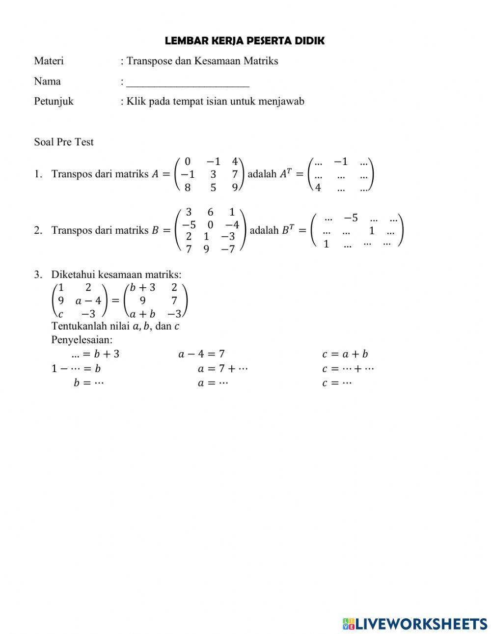Transpos dan Kesamaan Matriks