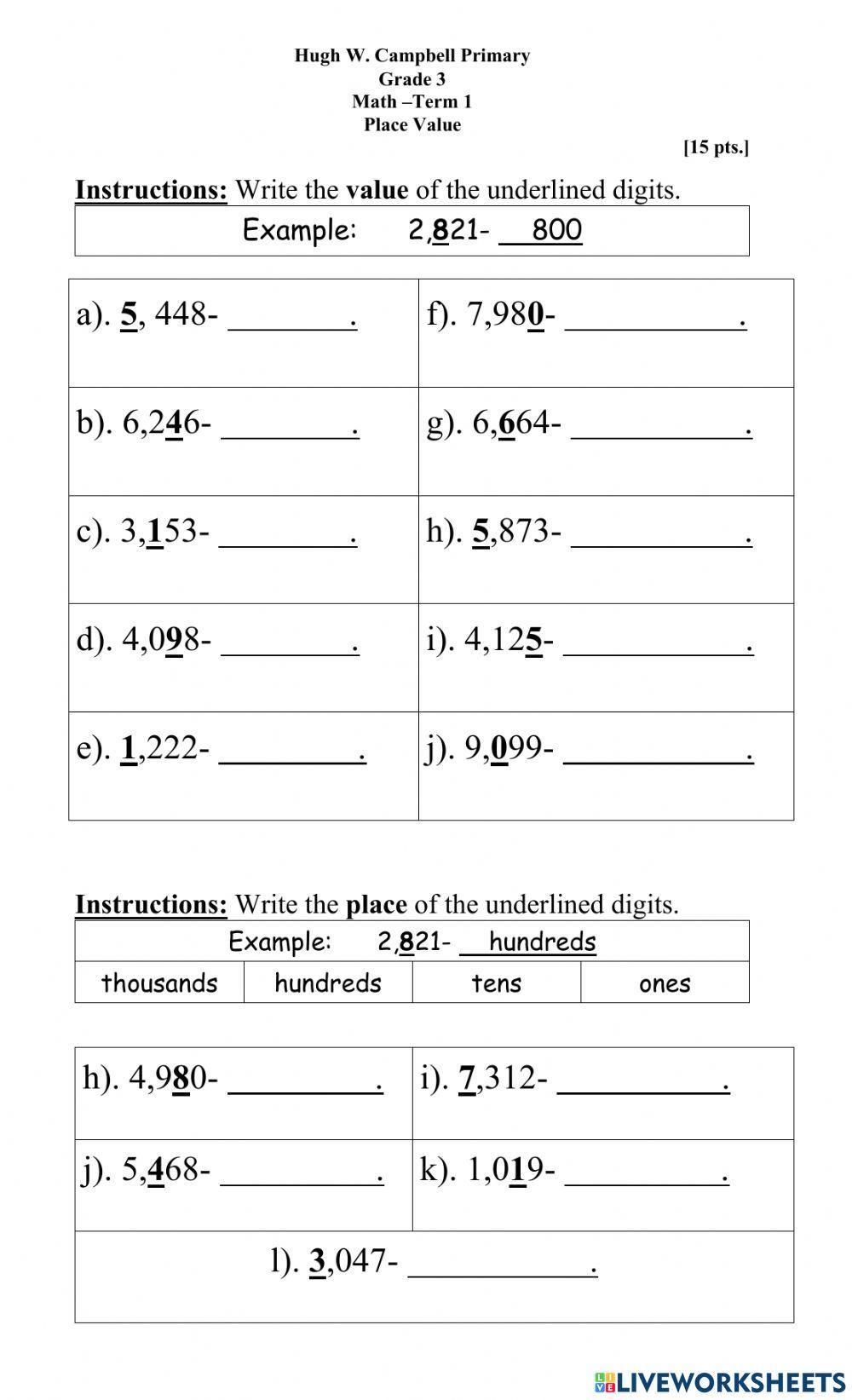 Place Value to thousands