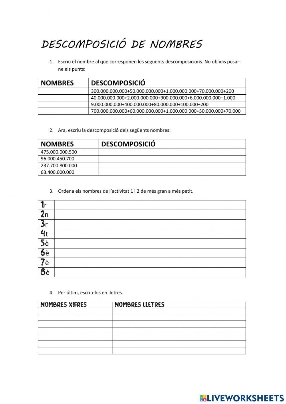 Descomposició de nombres