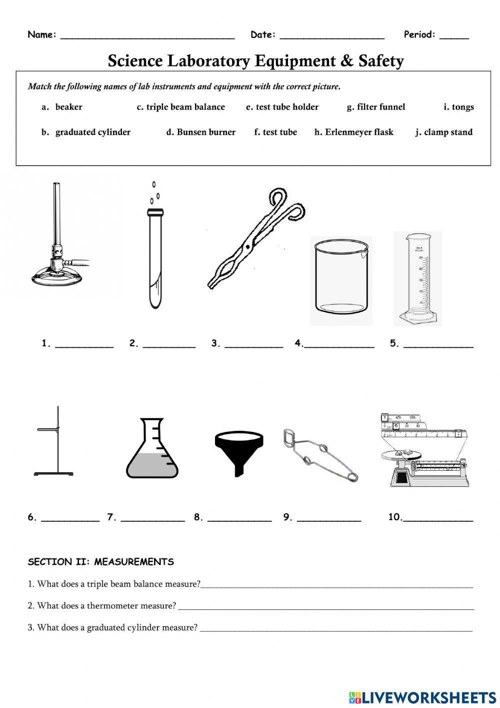 Laboratory Equipment & Safety worksheet | Live Worksheets