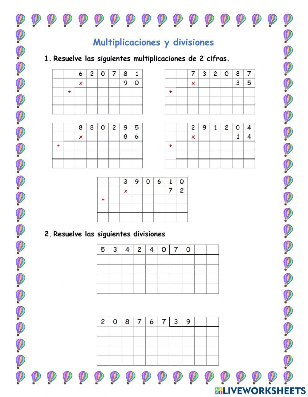 Multiplicación y división de 2 cifras