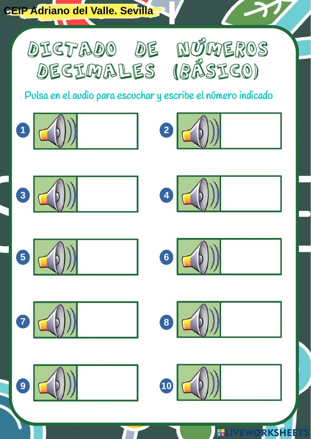 Dictado de números decimales.Básico