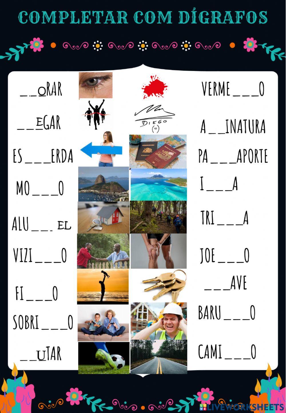 Completar com dígrafos