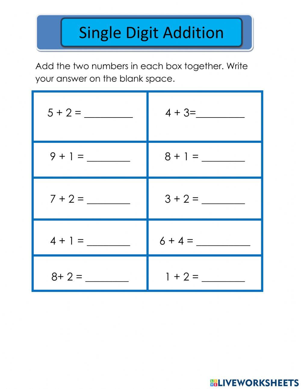 Single Digit Addition