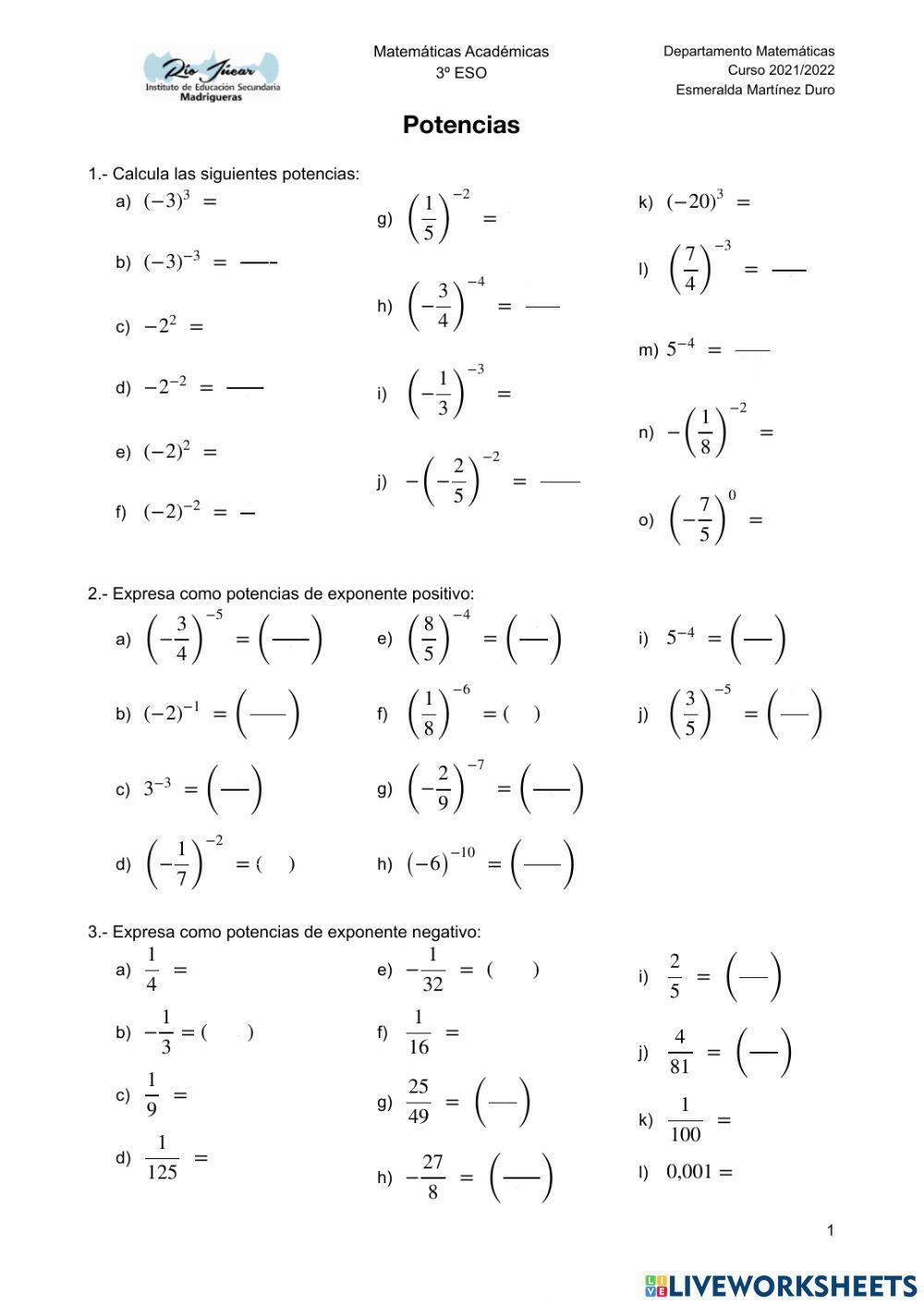 Potencias 3º ESO Académicas