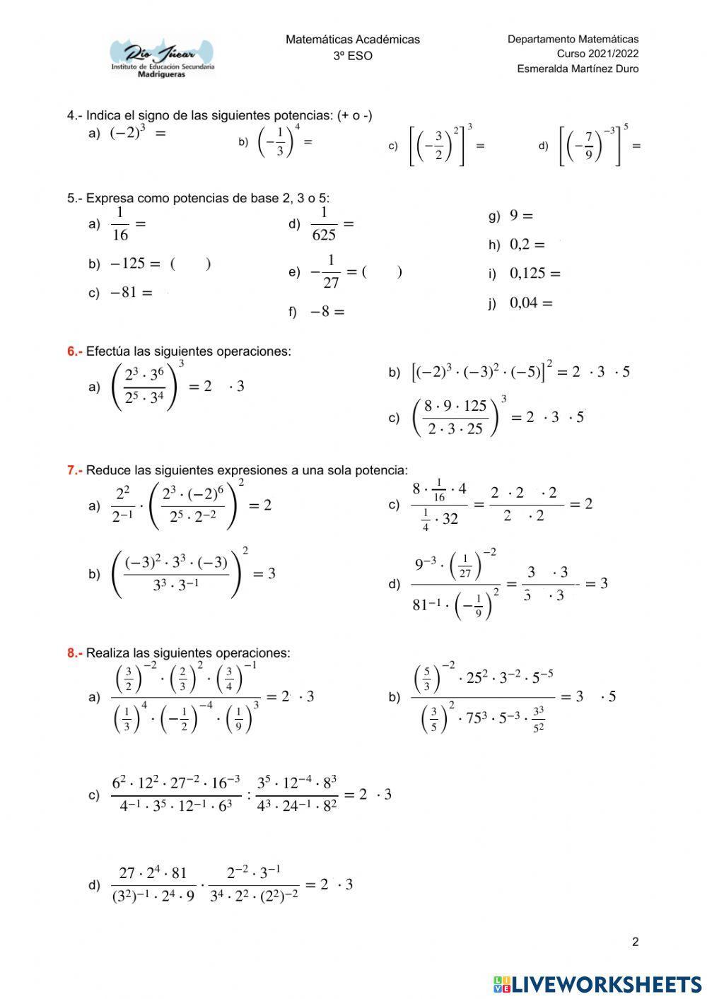 Potencias 3º ESO Académicas