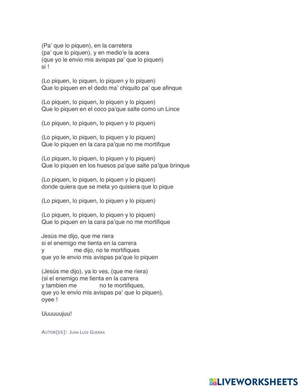 Canción Las avispas de Juan Luis Guerra