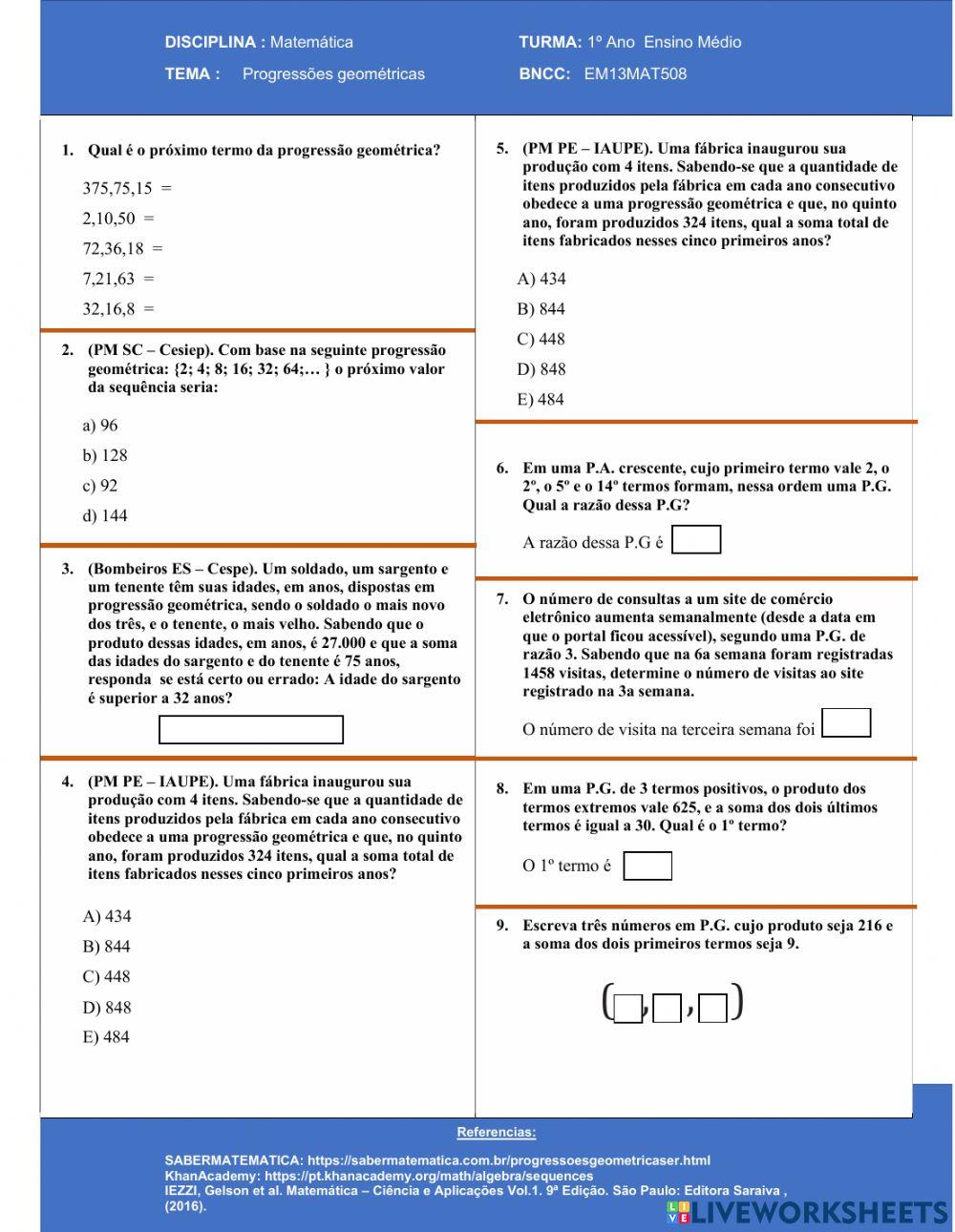 Exercicios Progressões geométricas