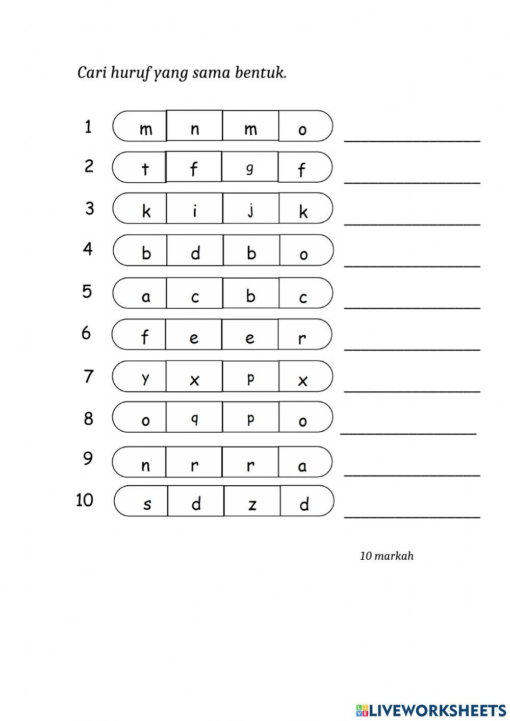Cari huruf yang sama bentuk