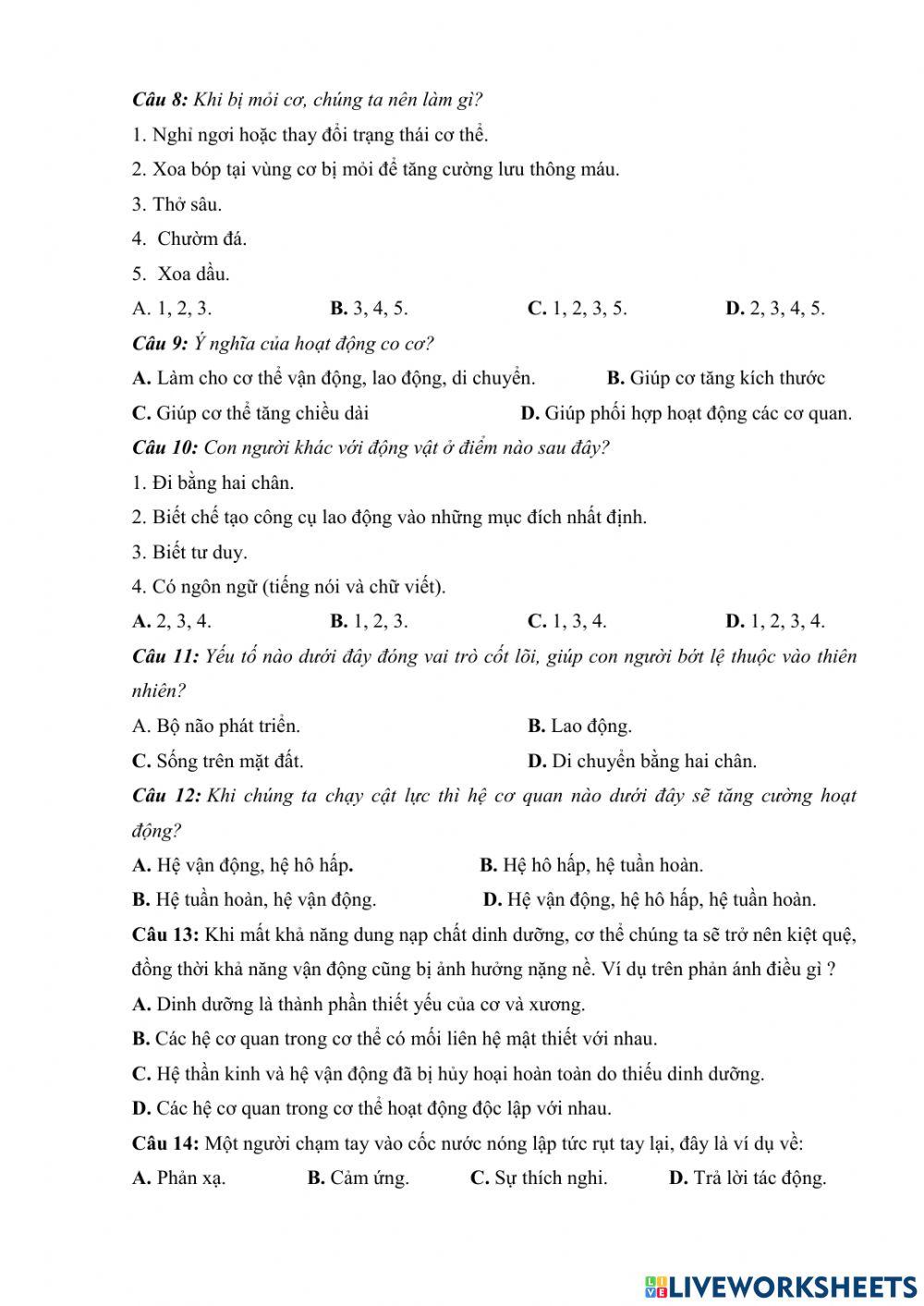 Đánh giá giữa kì sinh 8