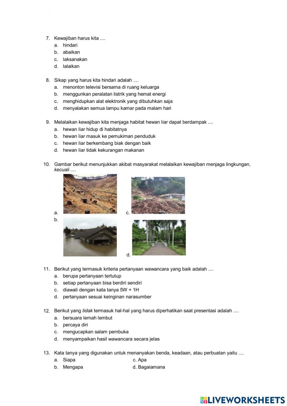 Penilaian harian tema 3 kelas 4 sesi 1