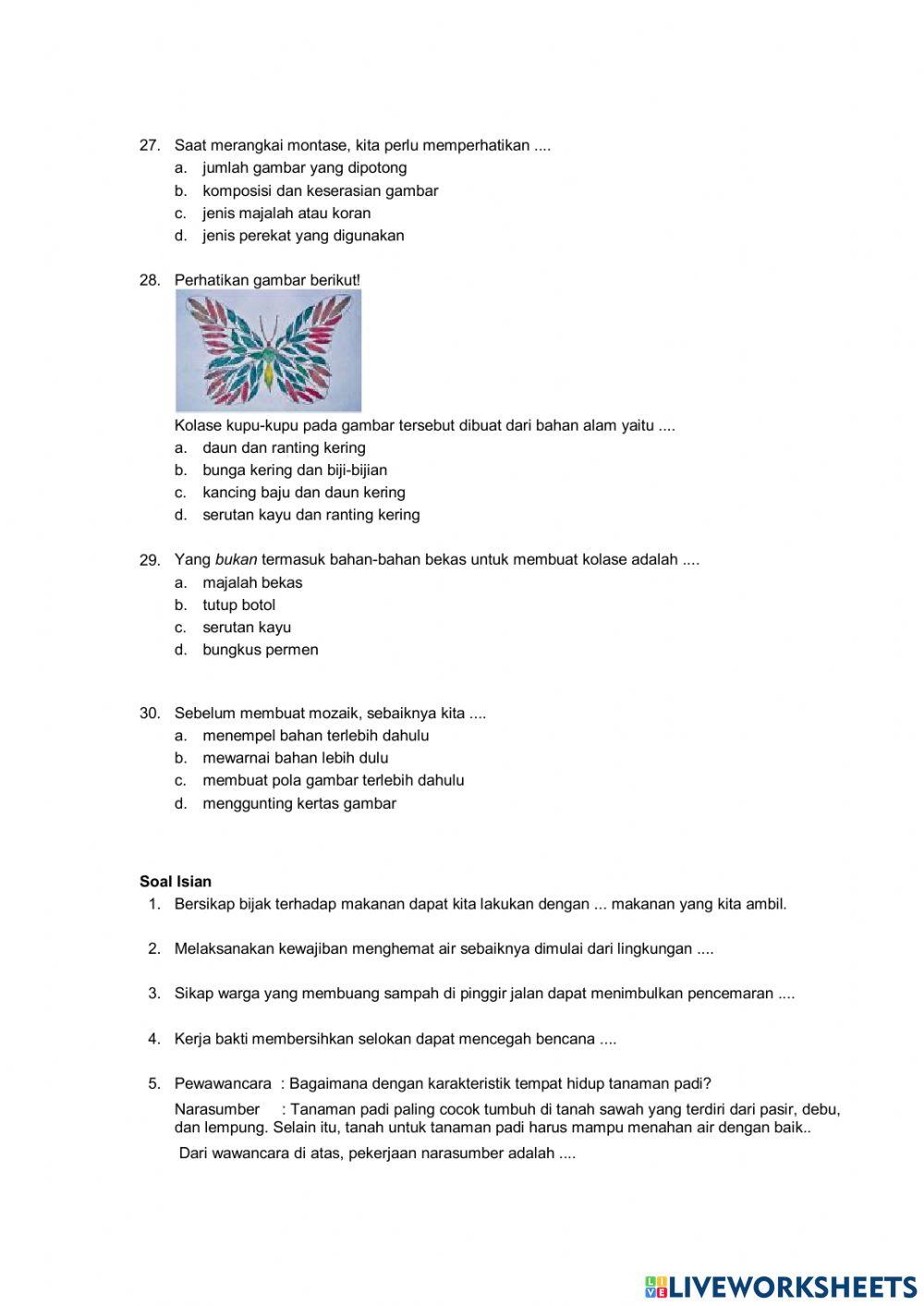 Penilaian harian tema 3 kelas 4 sesi 1