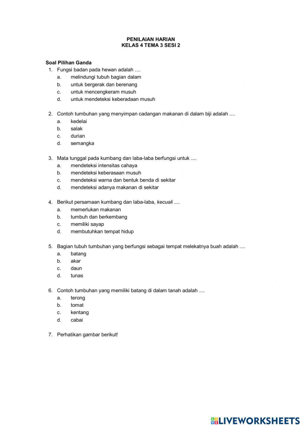 Penilaian harian tema 3 kelas 4 sesi 1