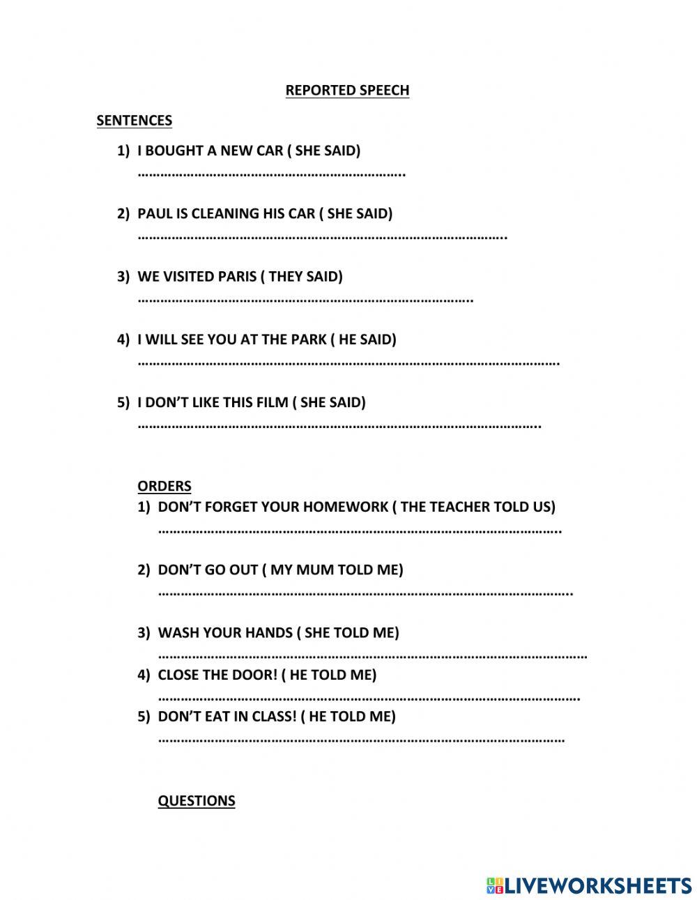 REPORTED SPEECH EASY