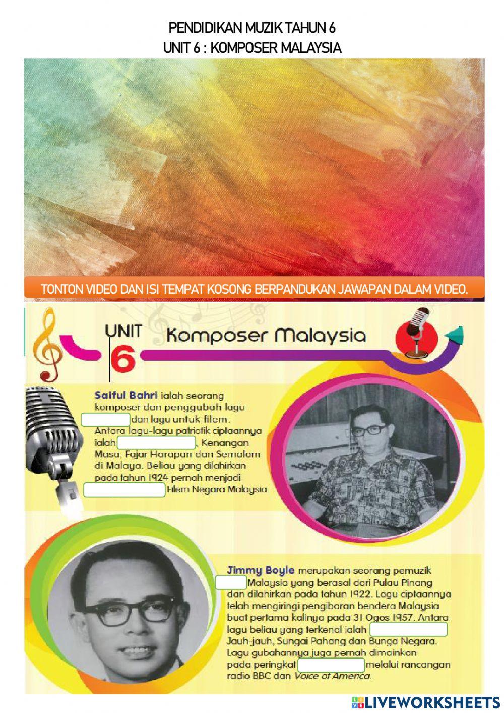 Pendidikan Muzik Tahun 6 - Komposer Malaysia