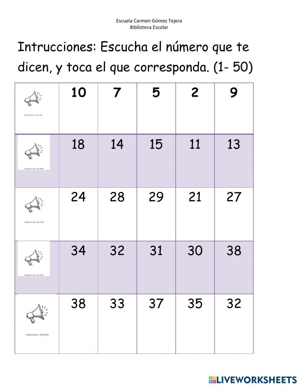 Reconocer números 1- 50