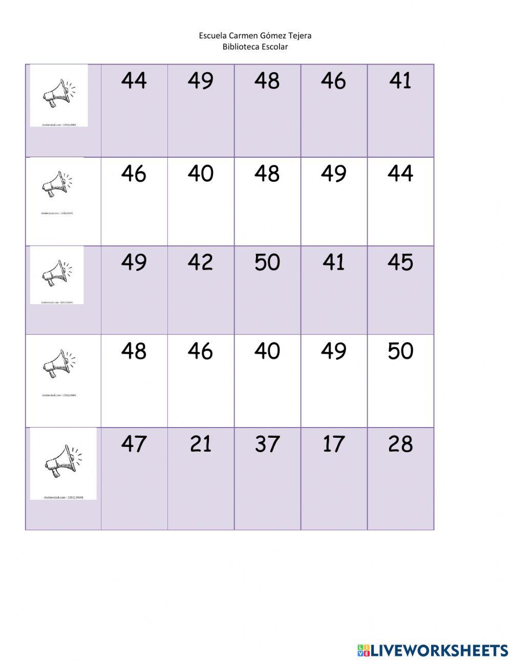 Reconocer números 1- 50