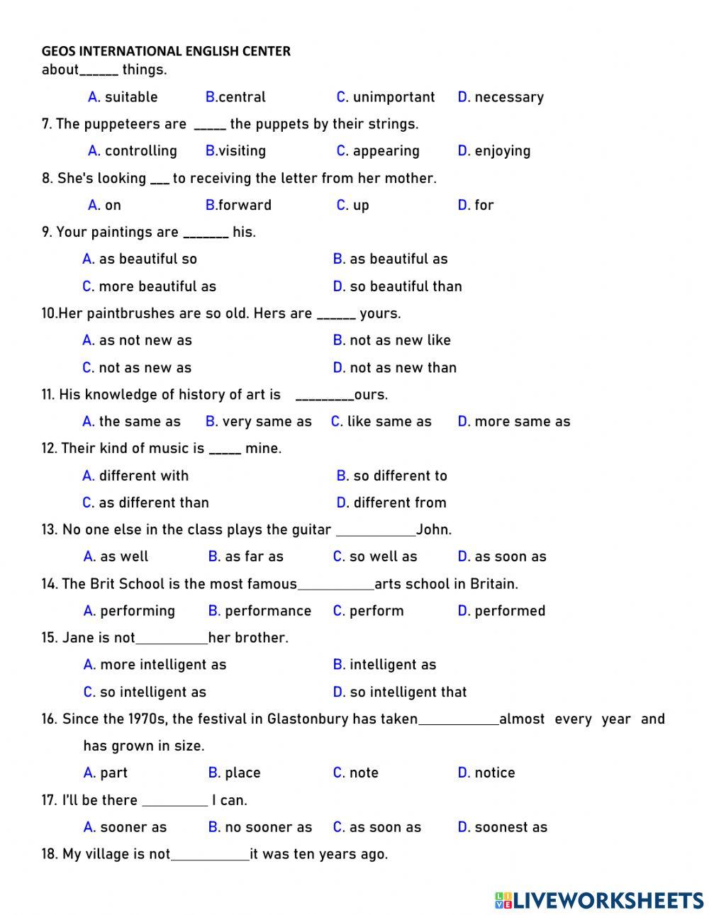 Worksheet 1-Unit 4-Grade 7