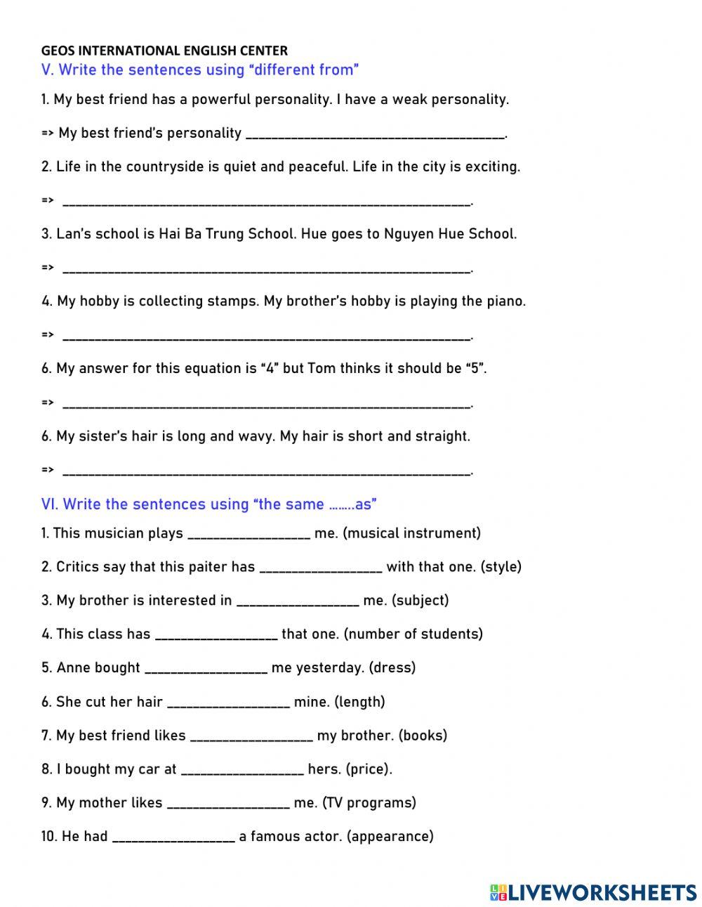 Worksheet 1-Unit 4-Grade 7