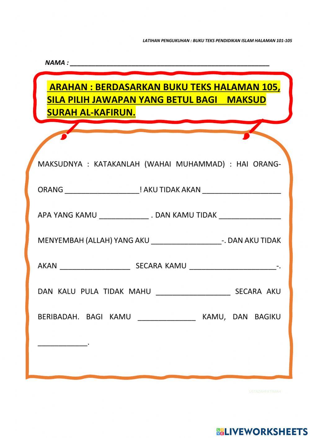 PENDIDIKAN ISALAM TAHUN 6: HALAMAN 105