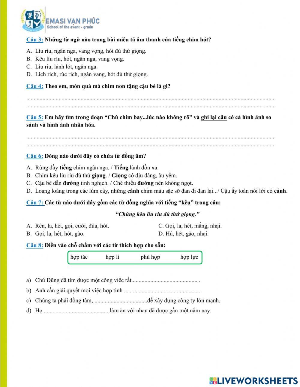Kiểm tra tiếng việt tuần 5+6