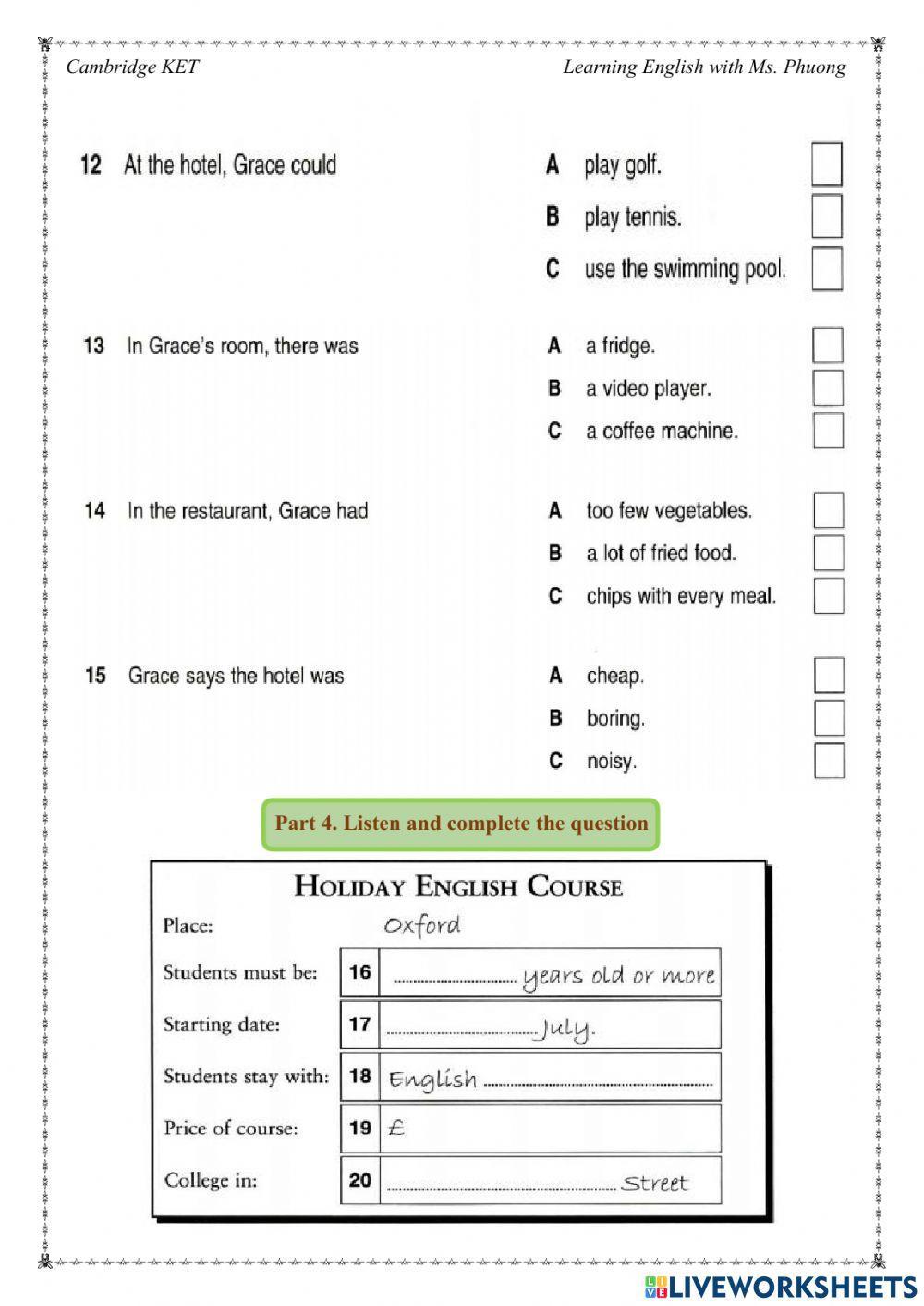 Cambridge KET -Listening