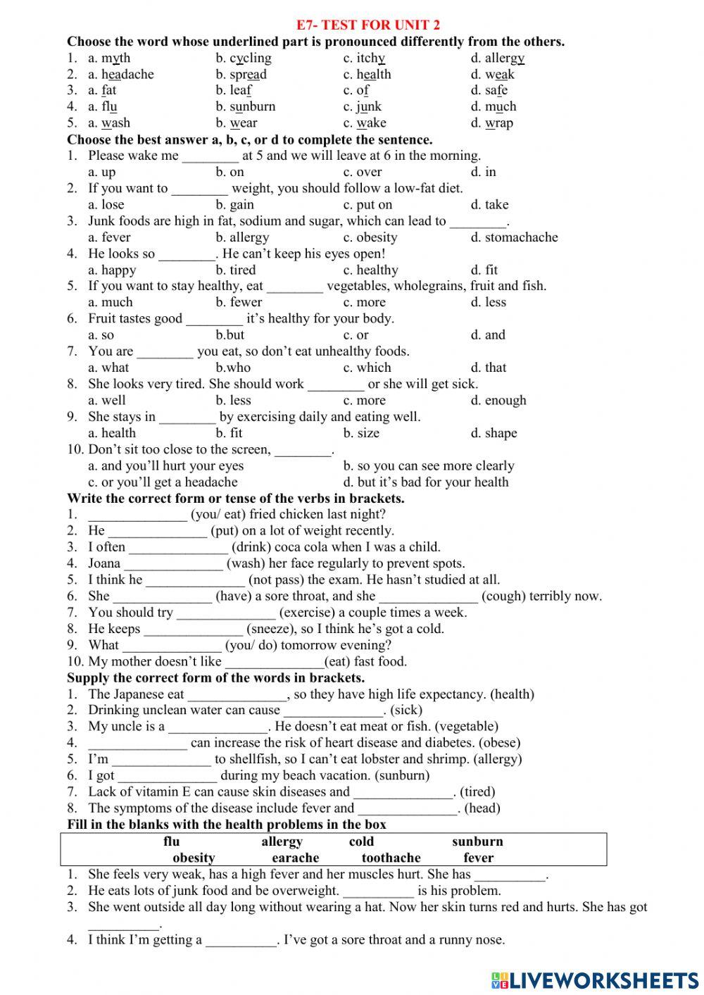 English 7 -Test for Unit 2-MLH