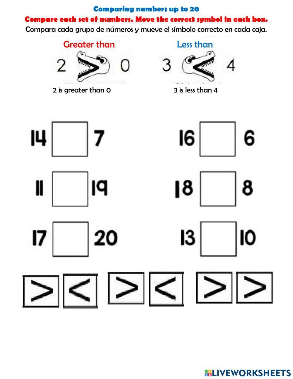 Comparing numbers up to 20 Comparing numbers up to 20