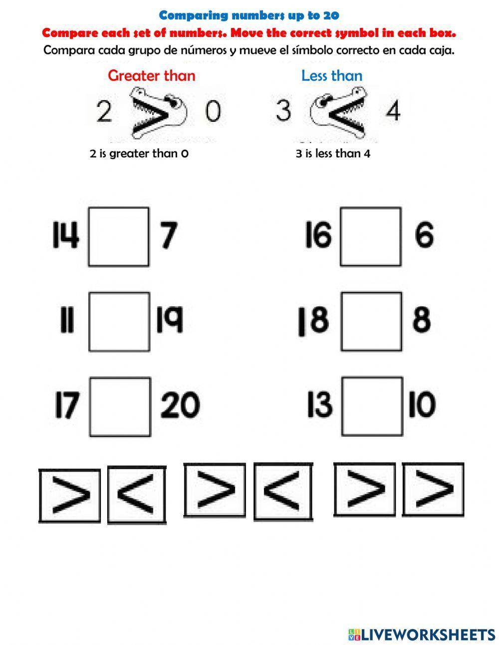 Comparing numbers up to 20