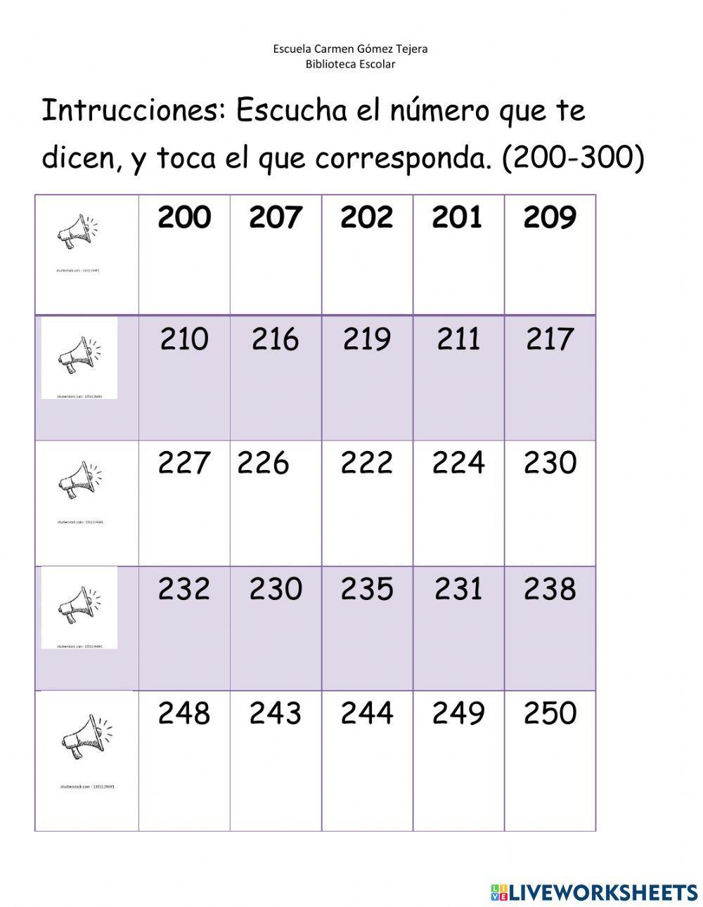 Reconocer números 200 al 300 | Annette1000 | Live