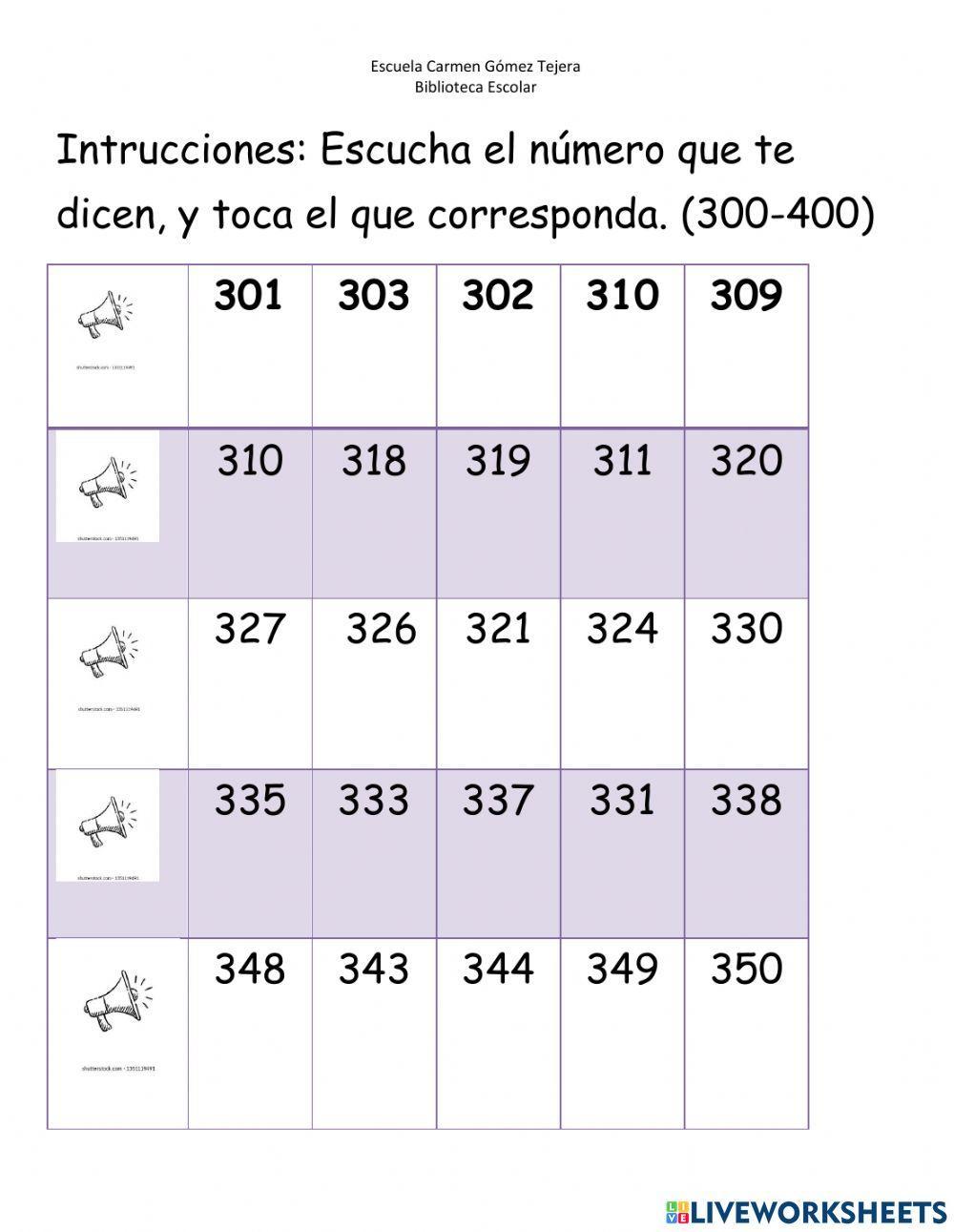 Reconocer números 300 al 400