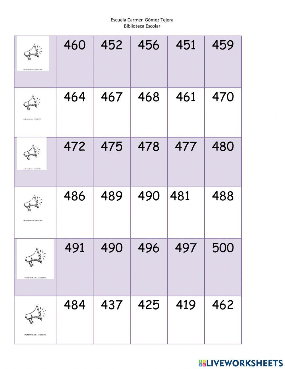 Reconocer números 400 al 500